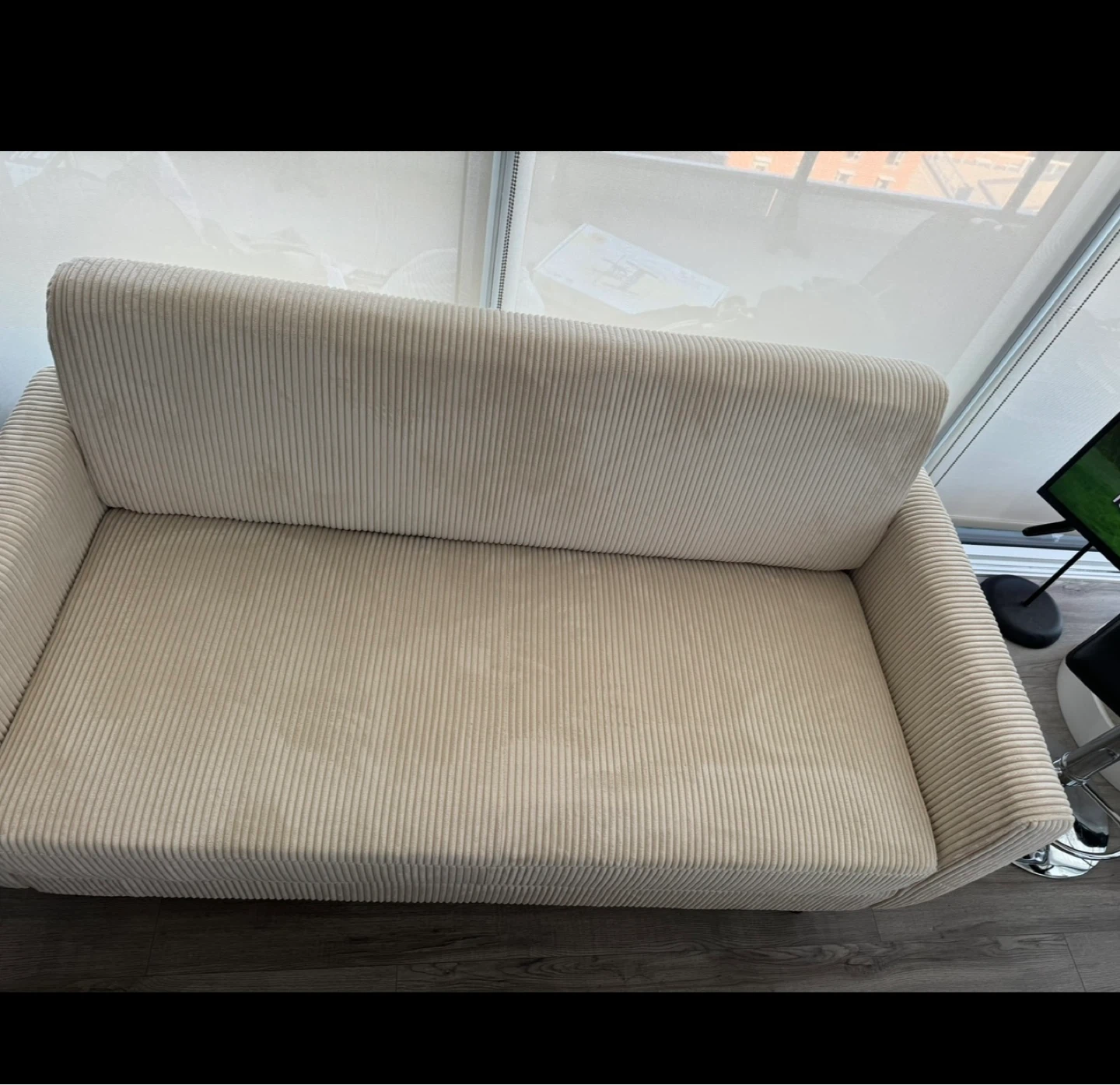 Cream Corduroy Sofa with Throw Pillows - Pickup Only - photo 4
