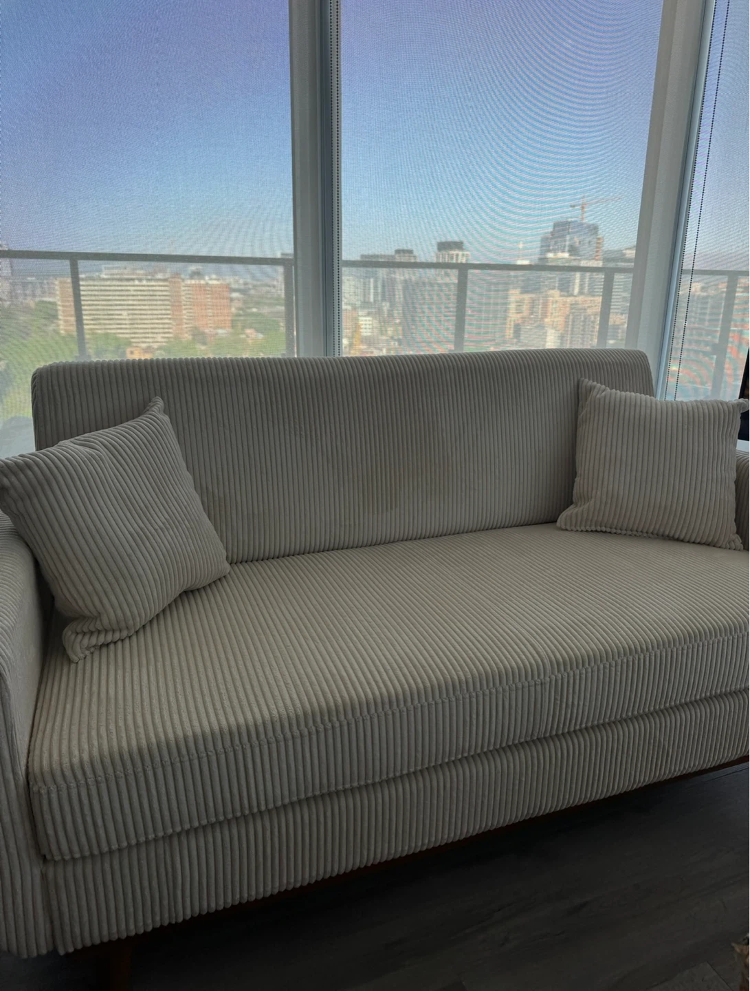 Cream Corduroy Sofa with Throw Pillows - Pickup Only - photo 2
