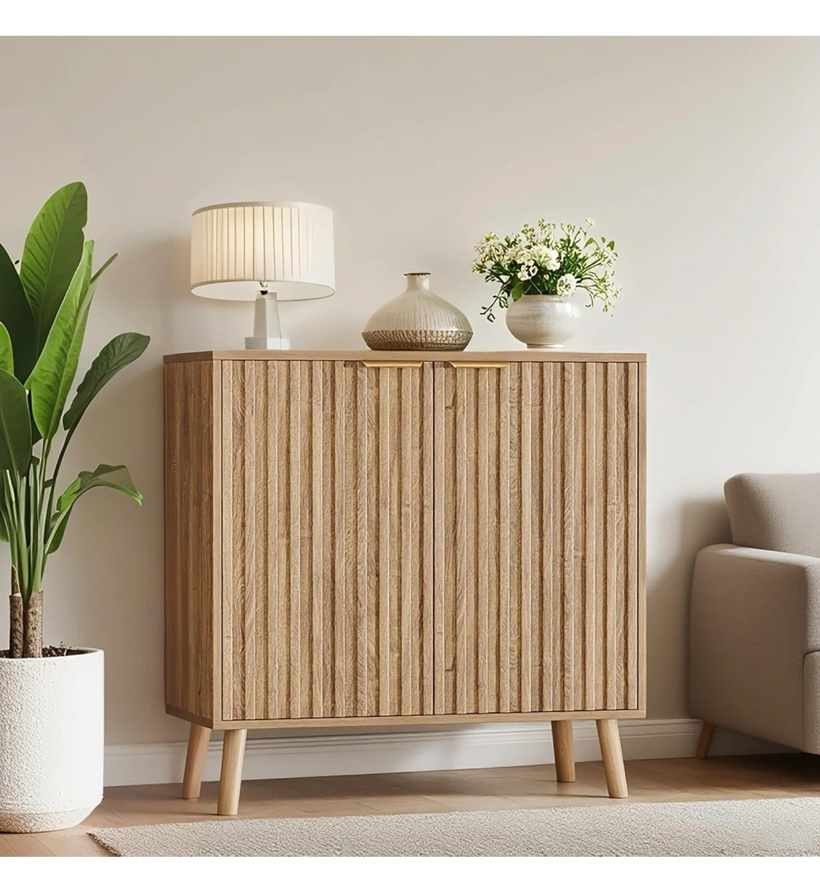 Wood Storage Cabinet with Fluted Doors - photo 2