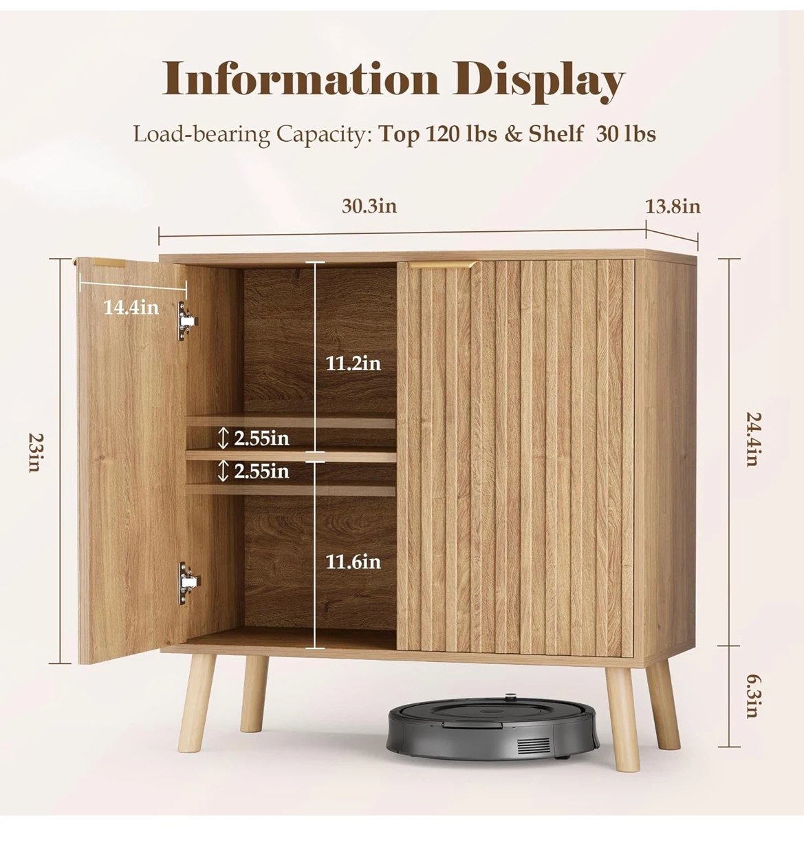 Wood Storage Cabinet with Fluted Doors - photo 3