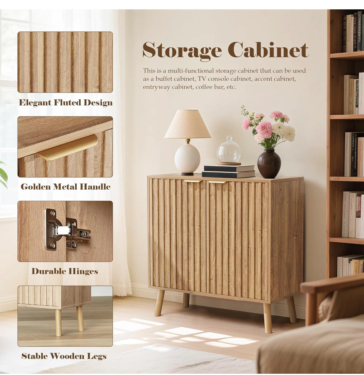 Wood Storage Cabinet with Fluted Doors - photo 5