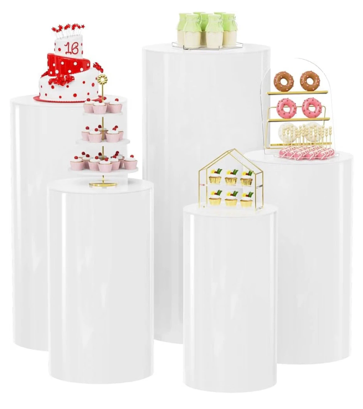 White Round Pedestal Display Stands (Set of 5)