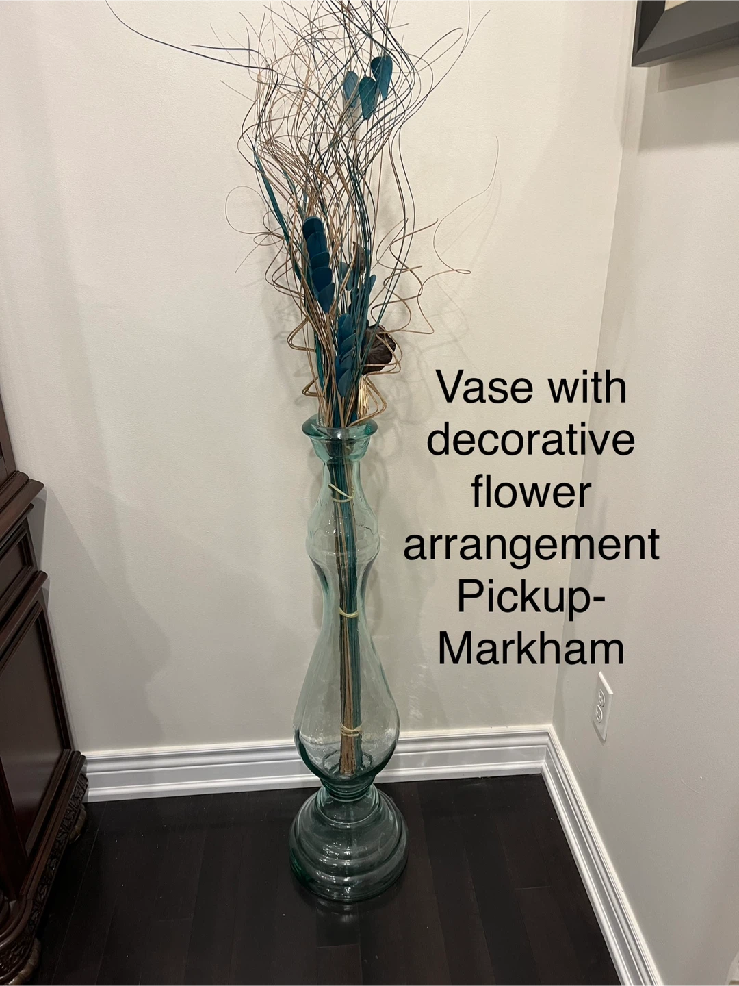 Tall Glass Vase with Decorative Arrangement