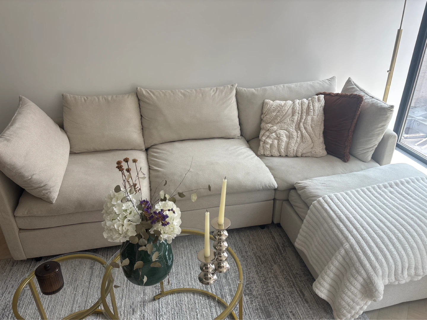 Cream Sectional Sofa with Ottoman - photo 2