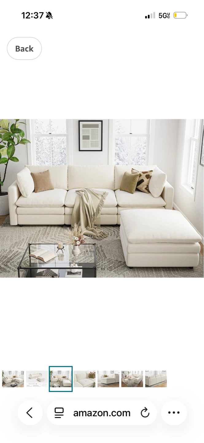 Cream Sectional Sofa with Ottoman