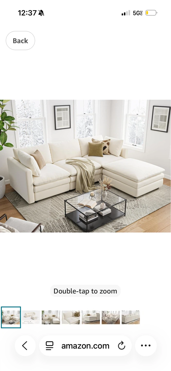Cream Sectional Sofa with Ottoman - photo 3