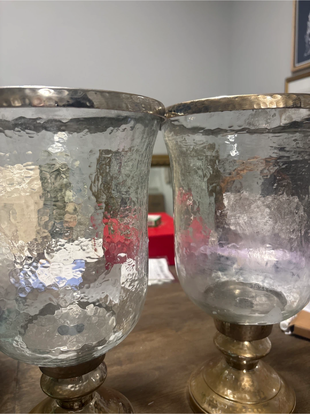 Set of 2 Hammered Glass Hurricane Candle Holders - photo 2