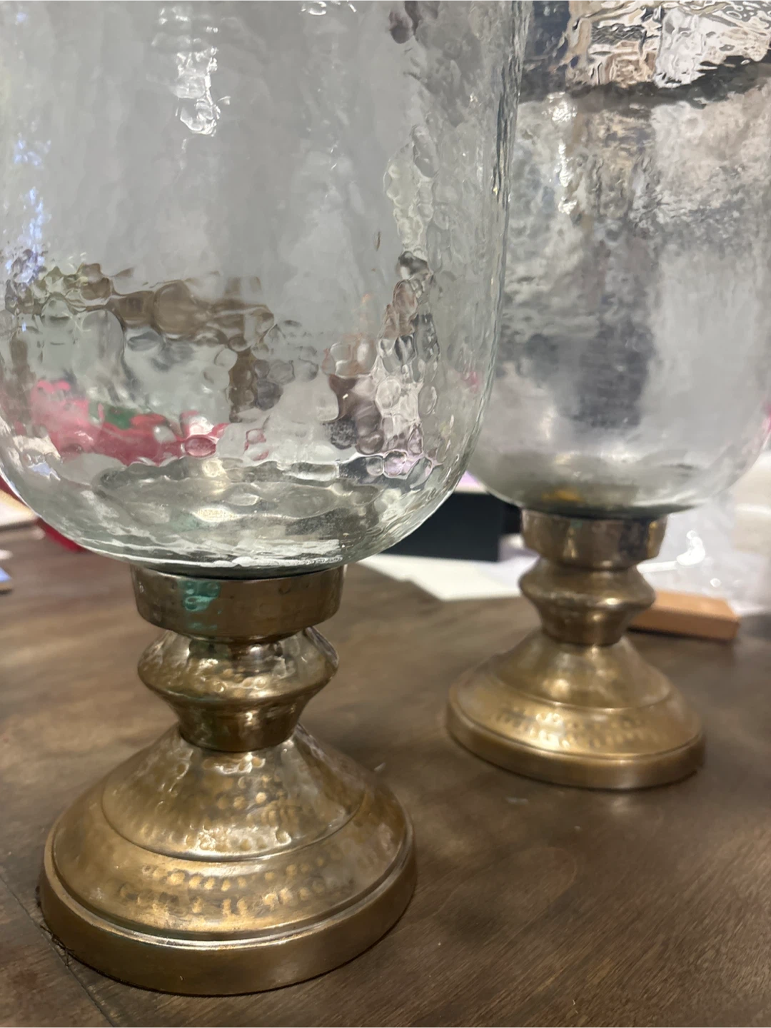 Set of 2 Hammered Glass Hurricane Candle Holders - photo 4