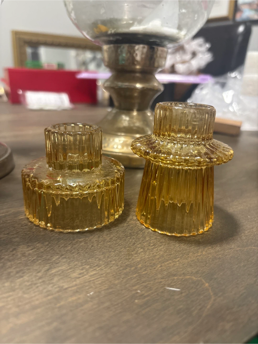 Amber Glass Votive Candle Holders - Set of 2