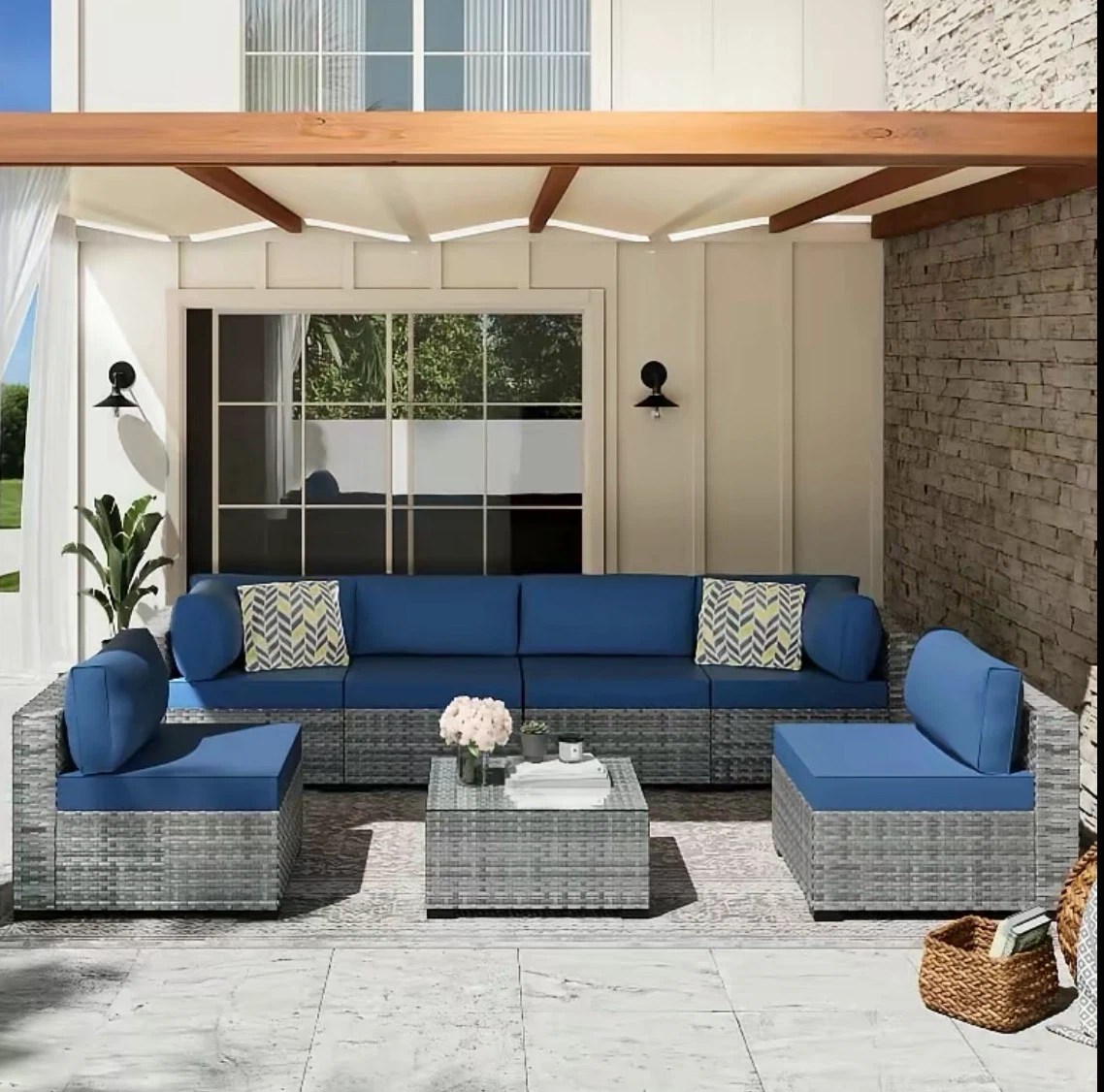 Outdoor Wicker Sectional Sofa Set with Cushions