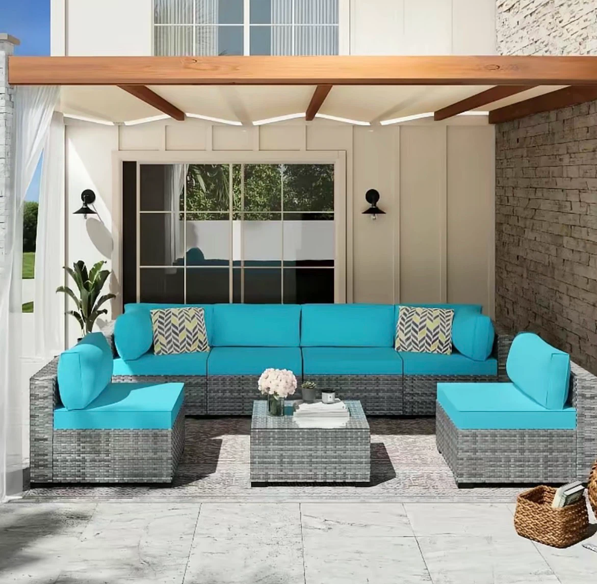 Outdoor Wicker Sectional Sofa Set with Cushions - photo 2