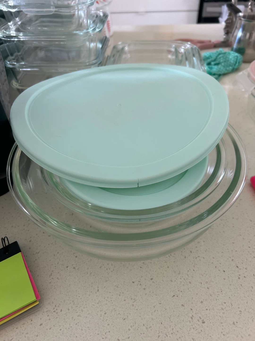 Glass Mixing Bowl with Light Blue Lid