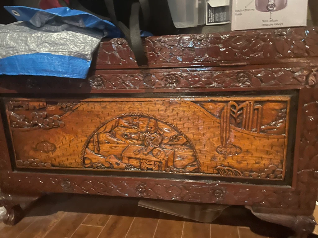 Antique Chinese Camphor Chest - Hand Carved Wooden Trunk