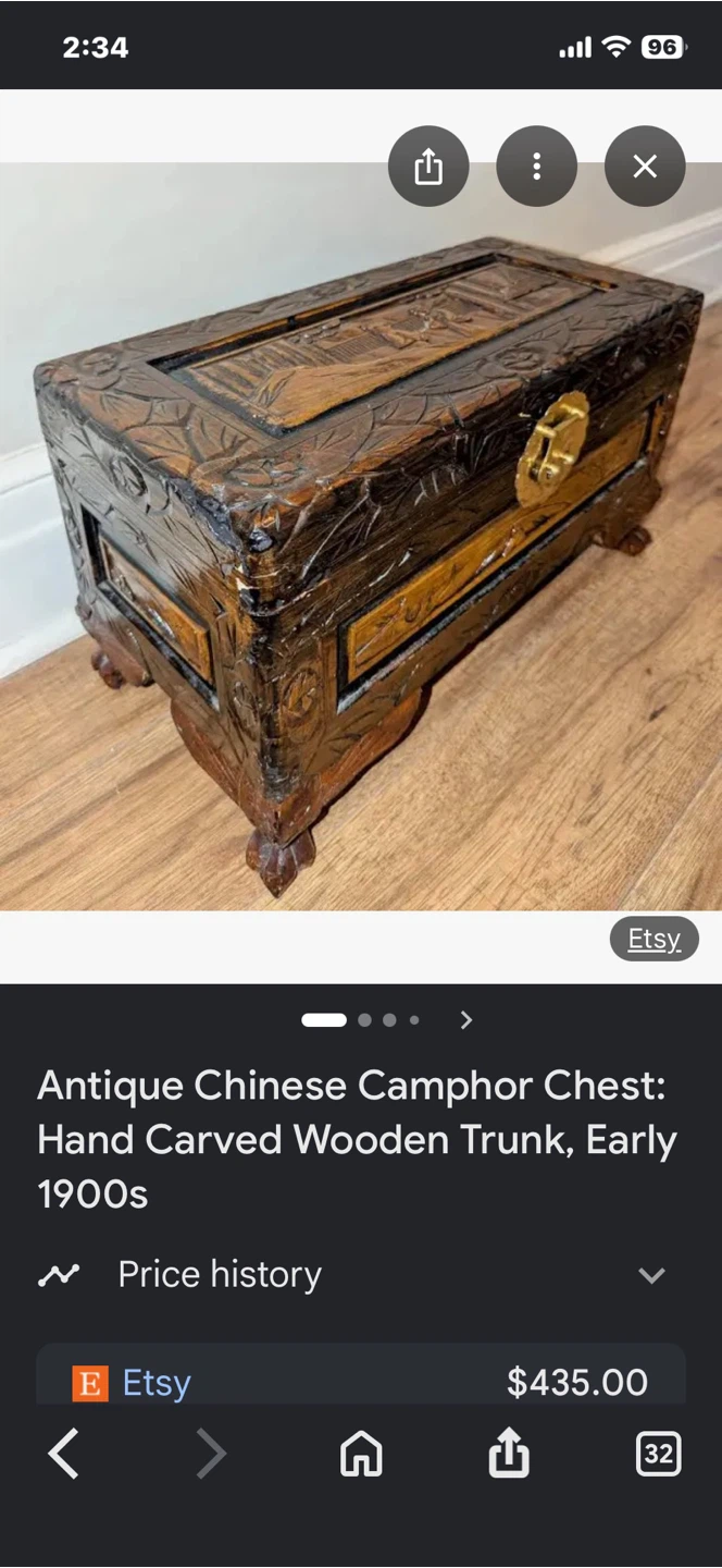 Antique Chinese Camphor Chest - Hand Carved Wooden Trunk - photo 2