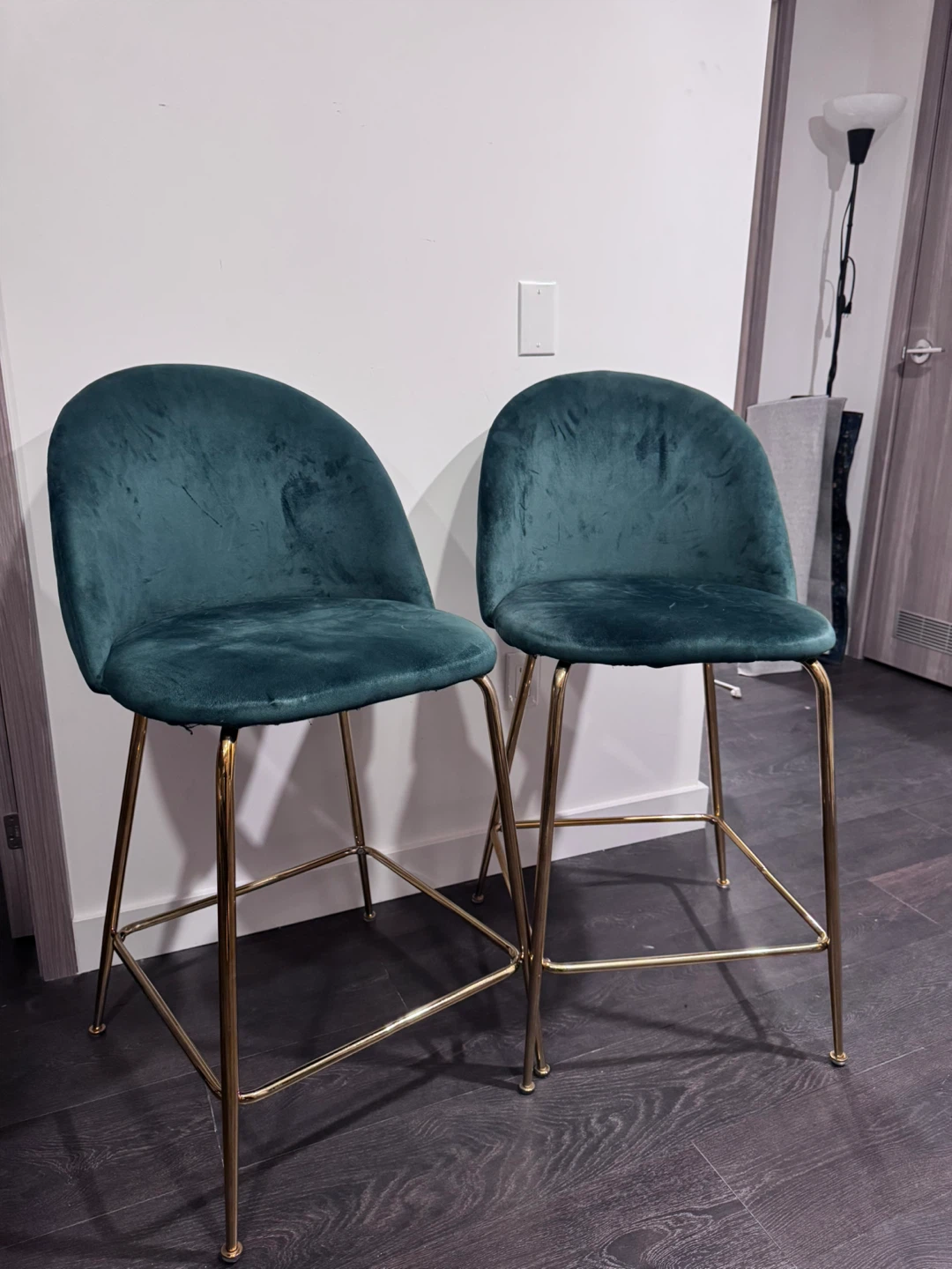 Set of 3 Velvet Bar Stools - 2 Teal and 1 black- Pickup by CN