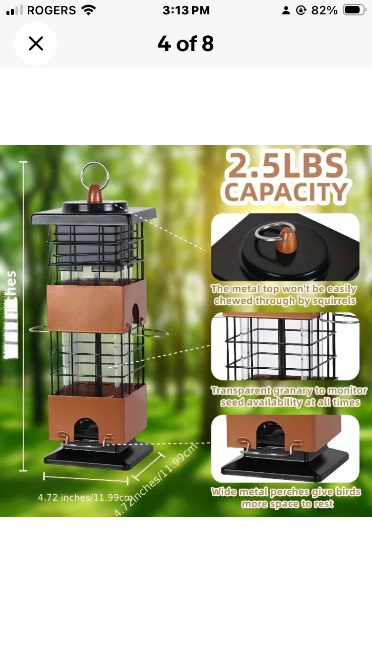 SQUIRREL PROOF STEEL BIRD FEEDER - photo 3