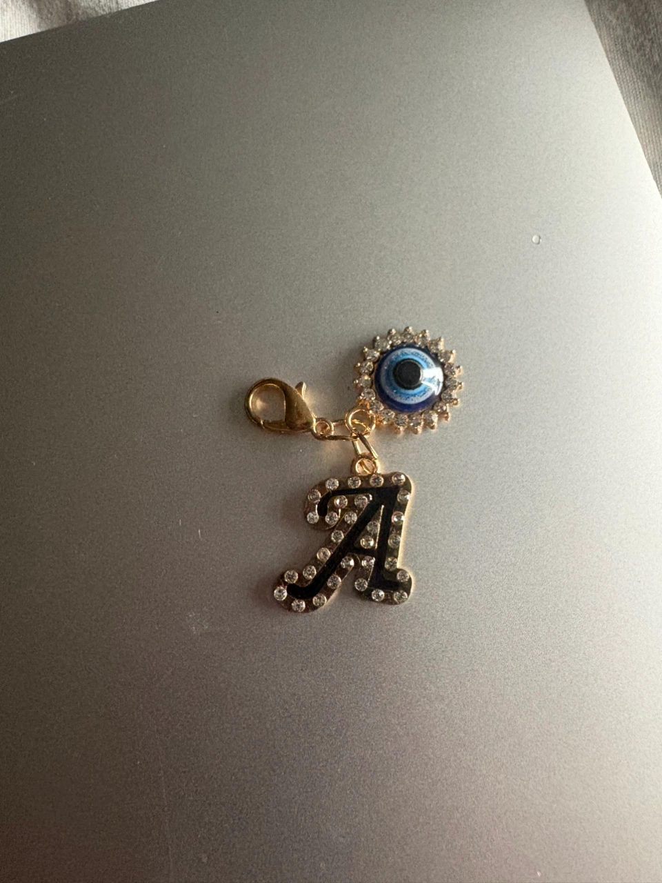 Gold tone "A" initial charm with evil eye - photo 3