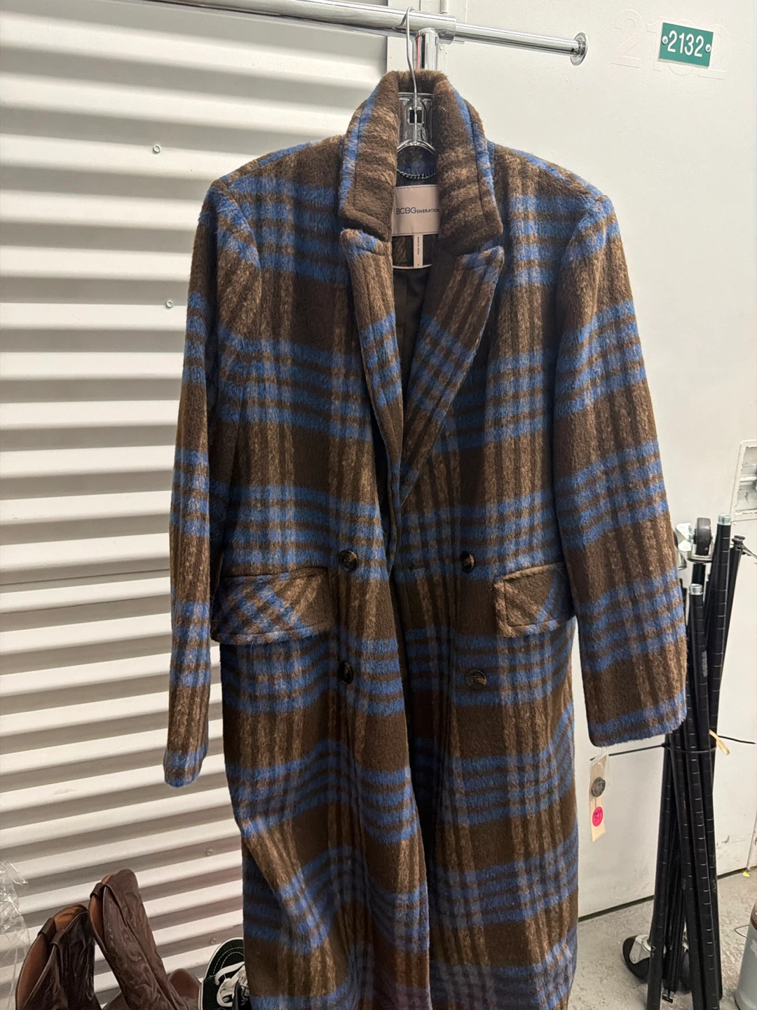 BCBGMAXAZRIA Plaid Wool Blend Coat