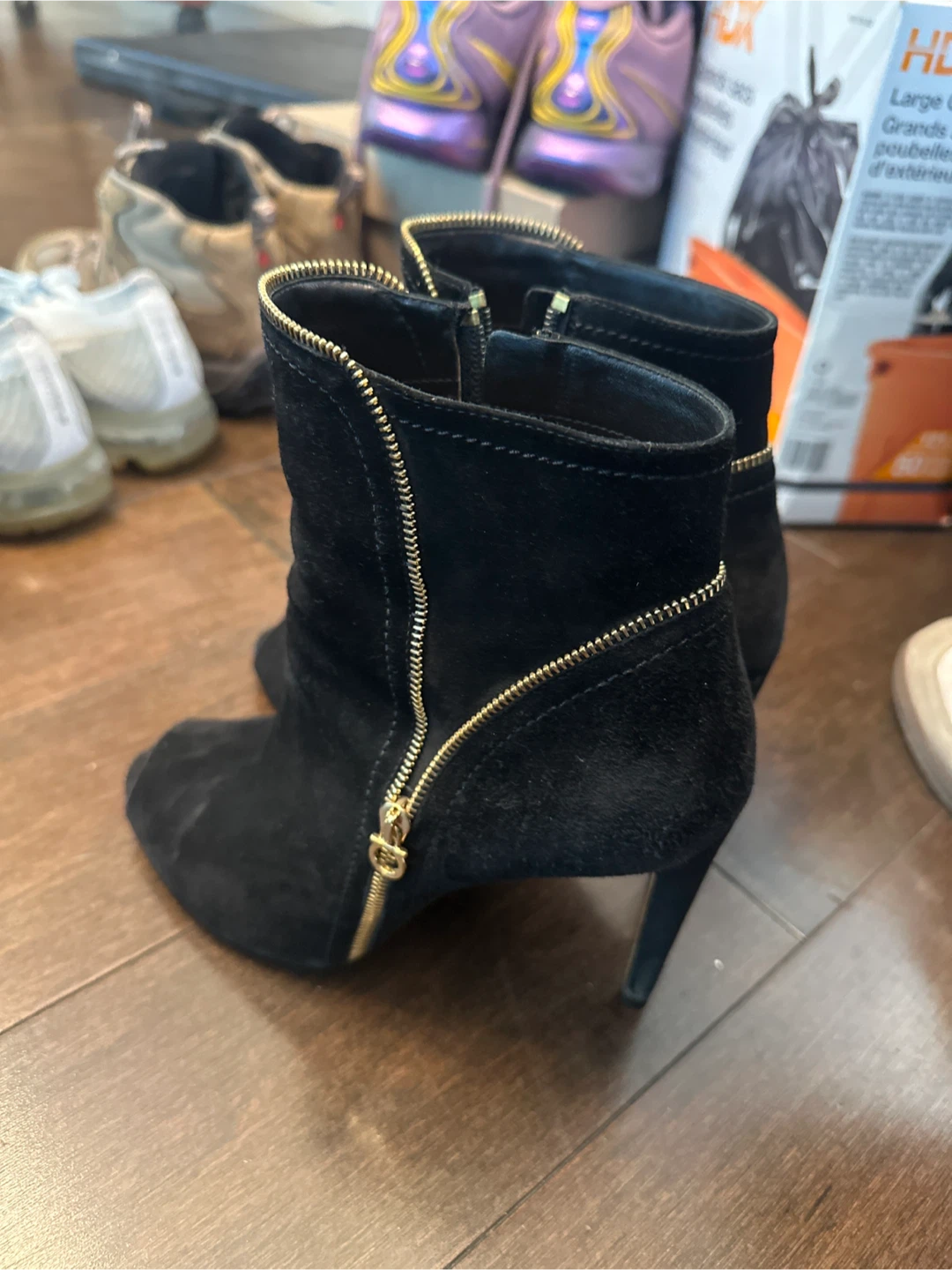Salvatore Ferragamo Black Suede Peep-Toe Ankle Boots