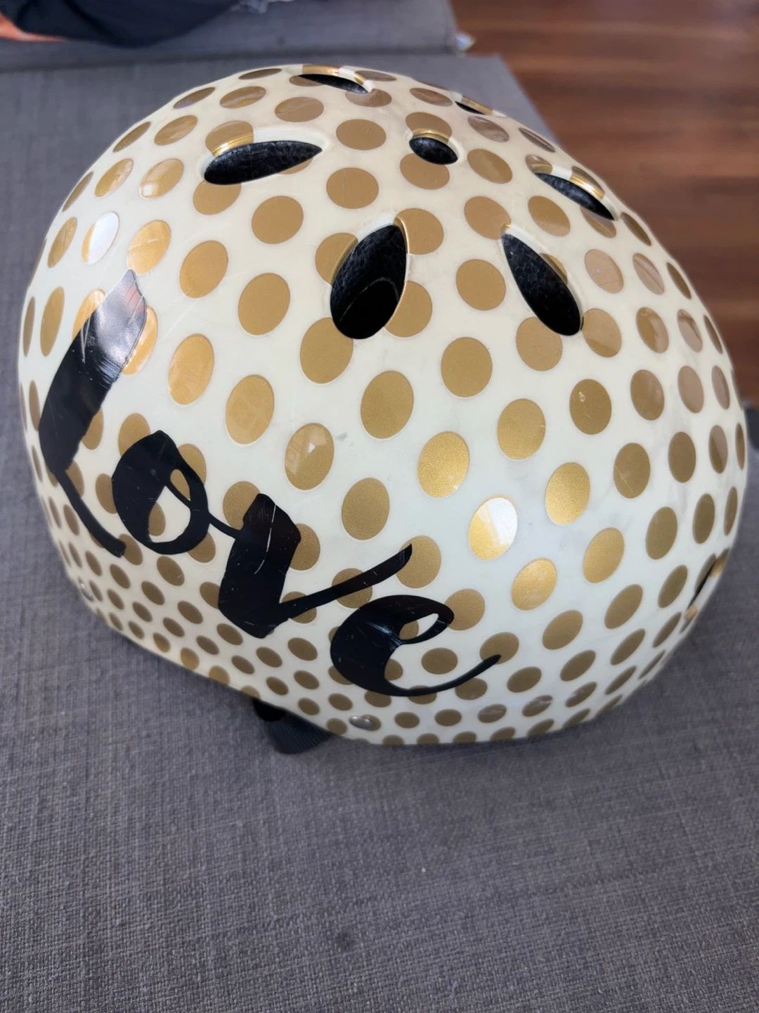 Cream & Gold Polka Dot Kids Helmet