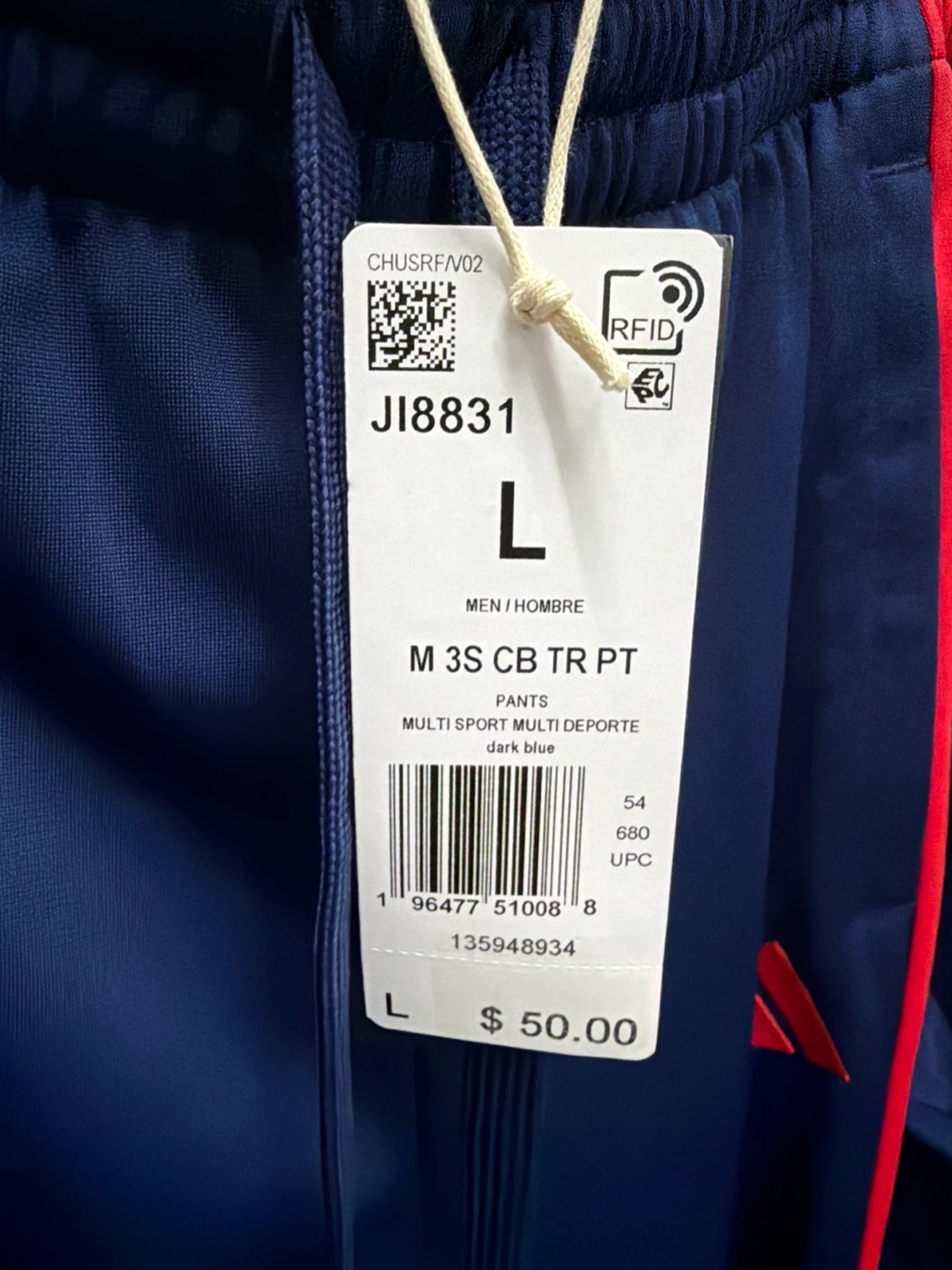Adidas Men's Multi Sport Track Pants - Dark Blue/Red - Size L