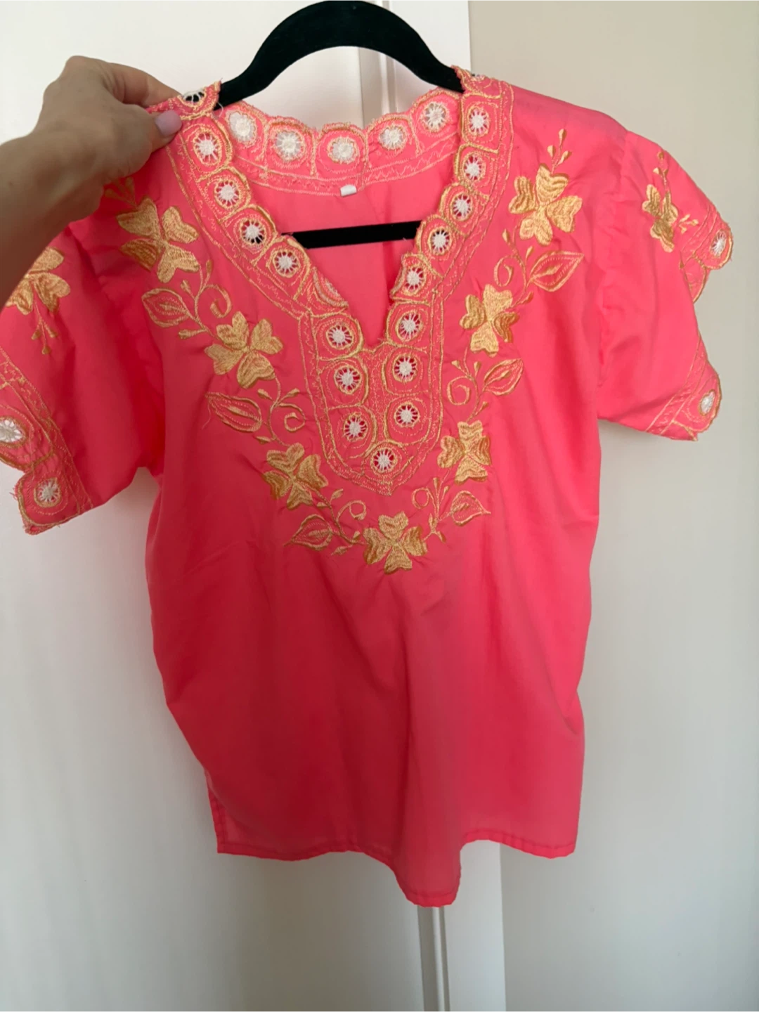 Coral Tunic with Gold Embroidery from Mexico - photo 2