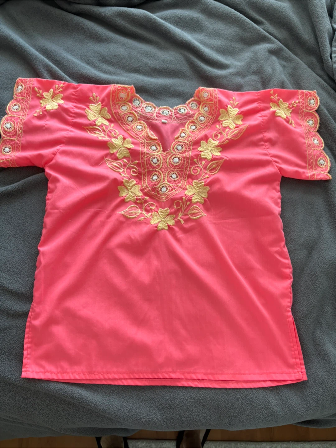 Coral Tunic with Gold Embroidery from Mexico - photo 3