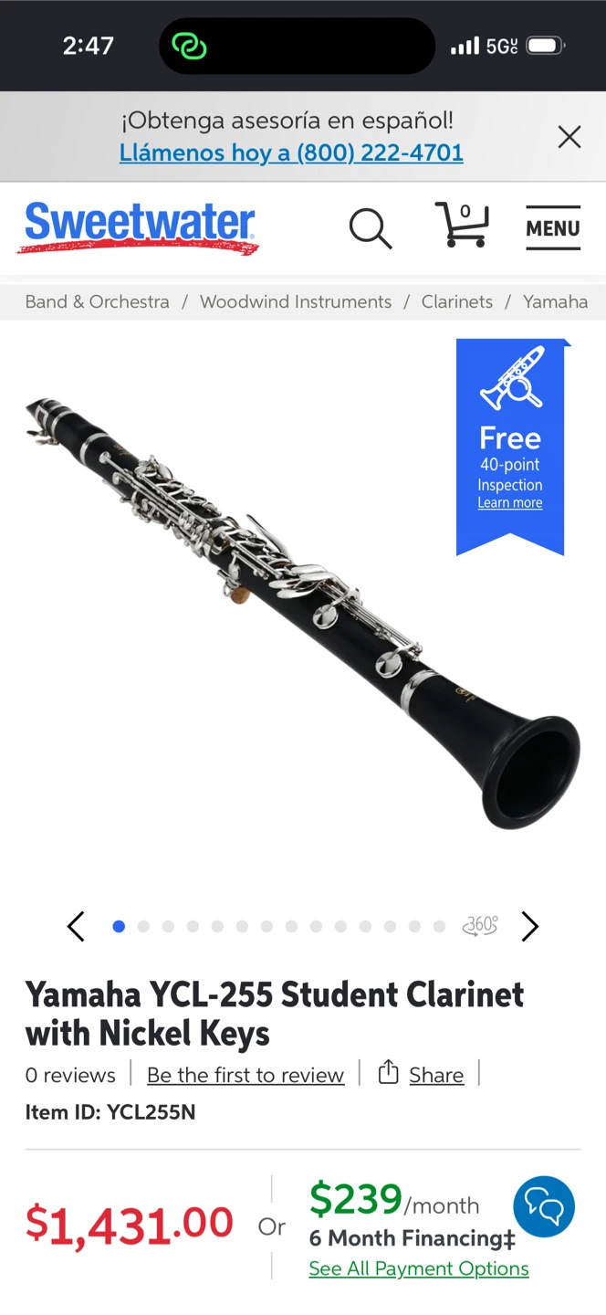 Yamaha YCL-255 Student Clarinet with Nickel Keys