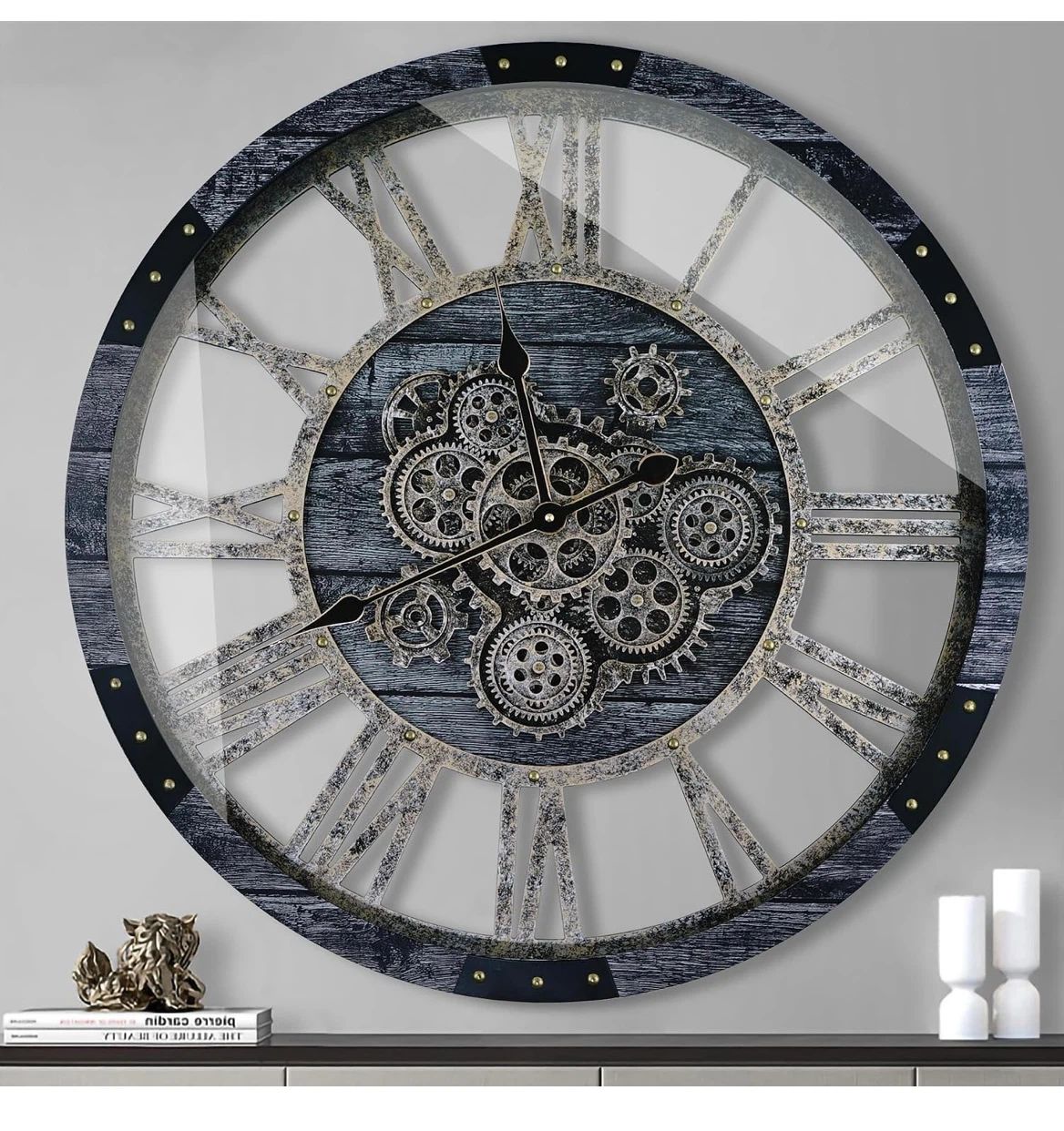 30" Industrial Style Wall Clock with Moving Gears