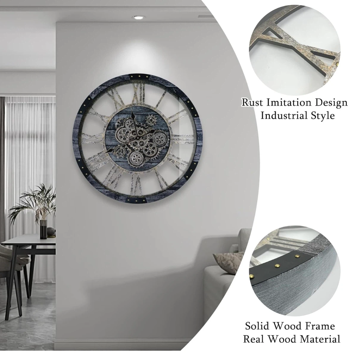 30" Industrial Style Wall Clock with Moving Gears - photo 3