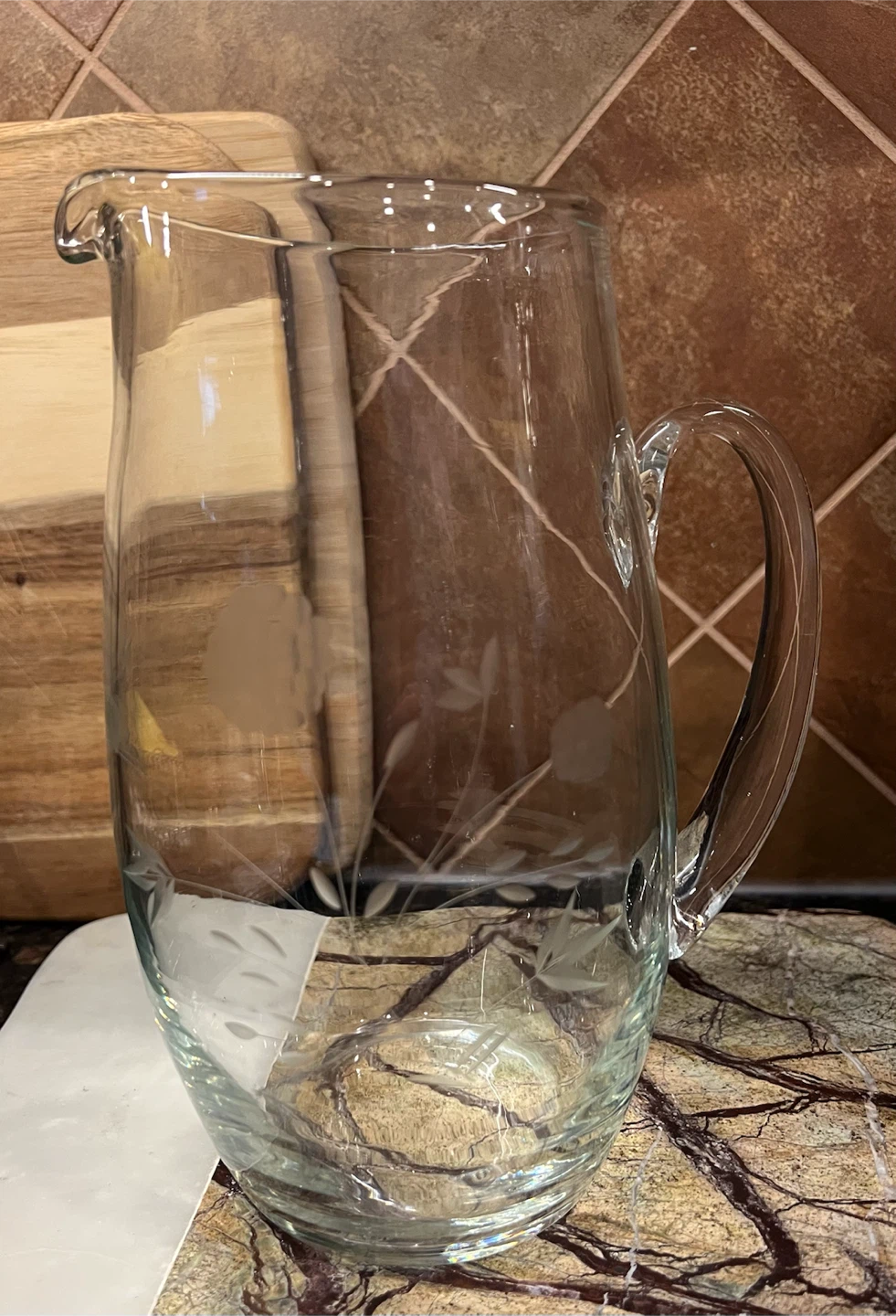 Vintage Etched Glass Pitcher