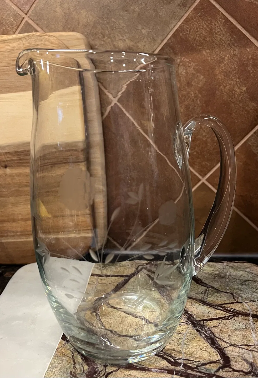 Vintage Etched Glass Pitcher