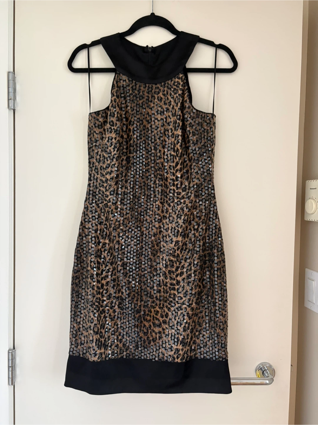 Cache Sequin Leopard Print Halter Dress Size 8