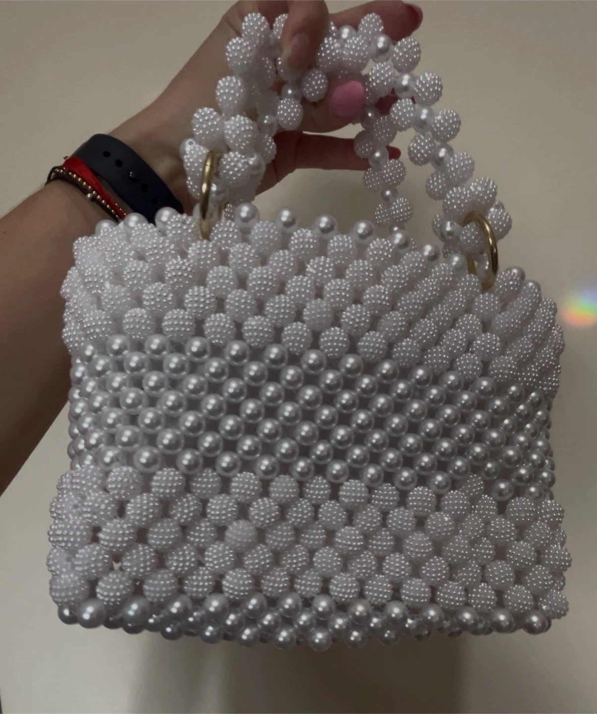 Handmade White Beaded Handbag