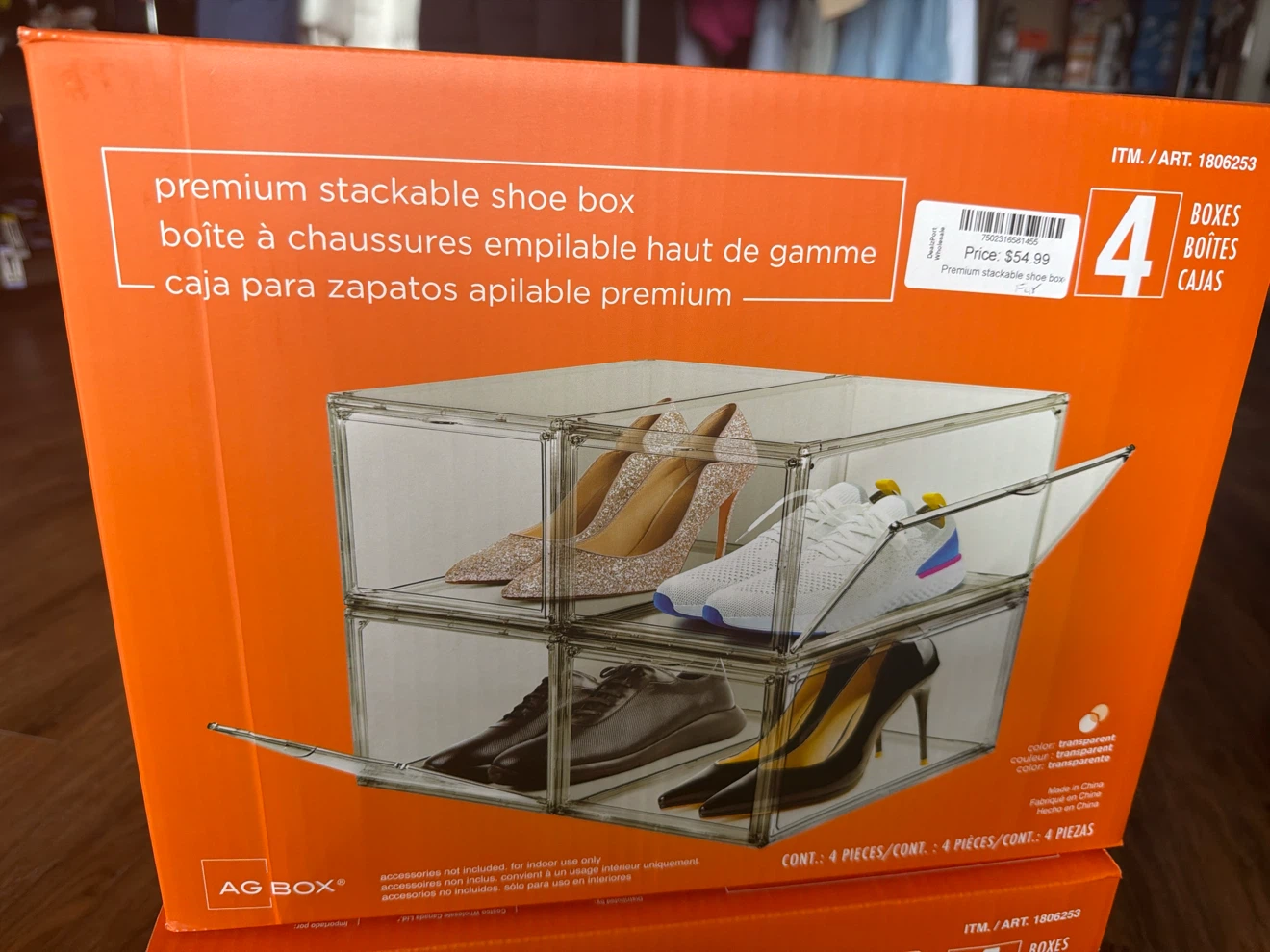 Premium Stackable Shoe Box (4 Boxes)