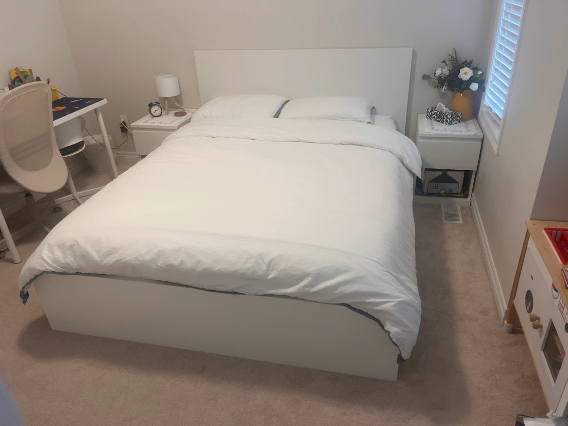 White Platform Bed Frame with Headboard