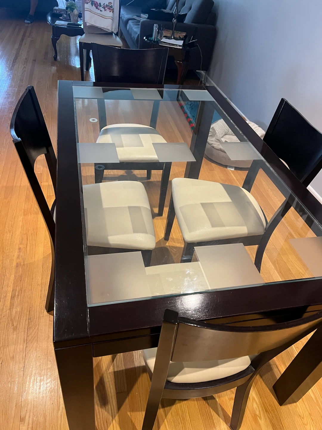 Glass Top Dining Table Set with 4 Chairs