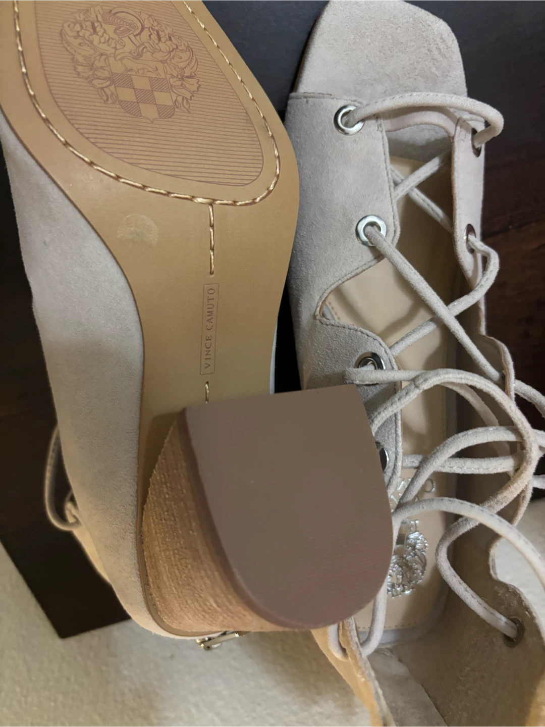 NEW-Vince Camuto Lace-Up Block Heel Sandals Beige - photo 3