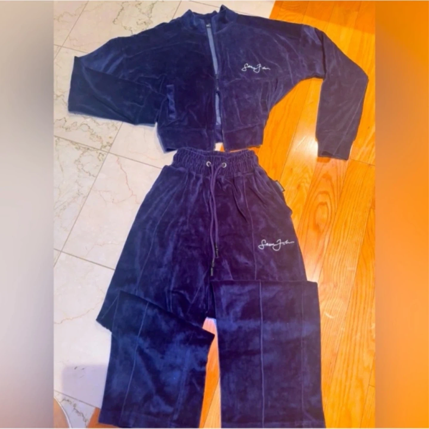Missguided velour tracksuit set navy S/P
