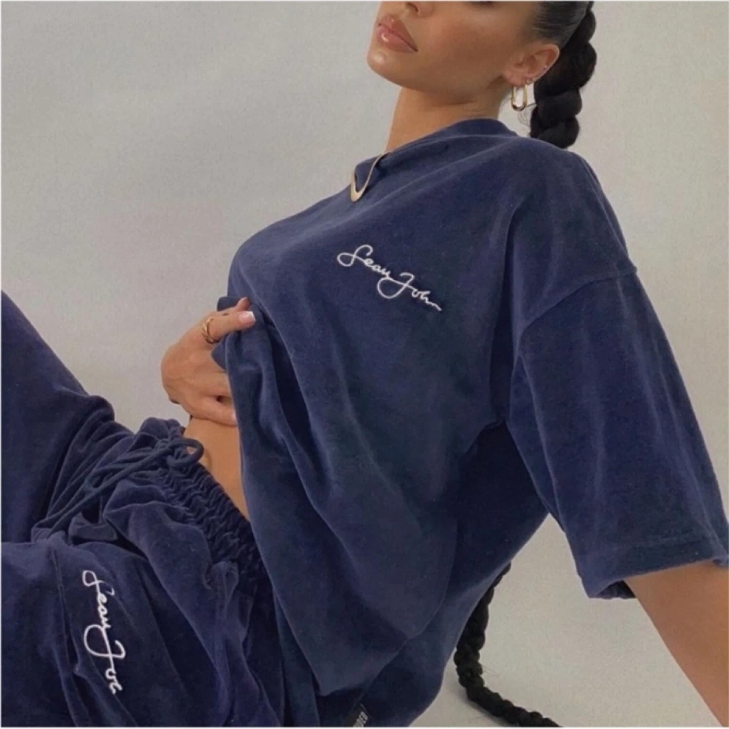 Missguided velour tracksuit set navy S/P - photo 3