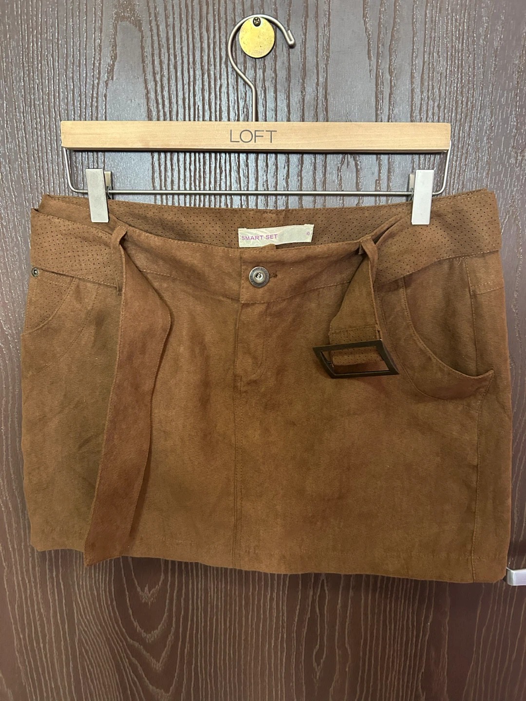 Brown Suede-like Skirt with Belt