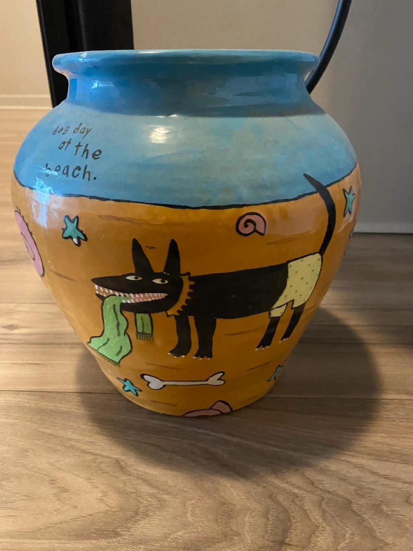 Decorative Ceramic Vase - Dog at the Beach Design