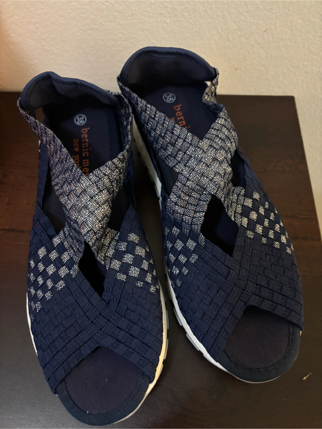 NEW-Woven Wedge Sandals Navy Size 36 or 7.5
