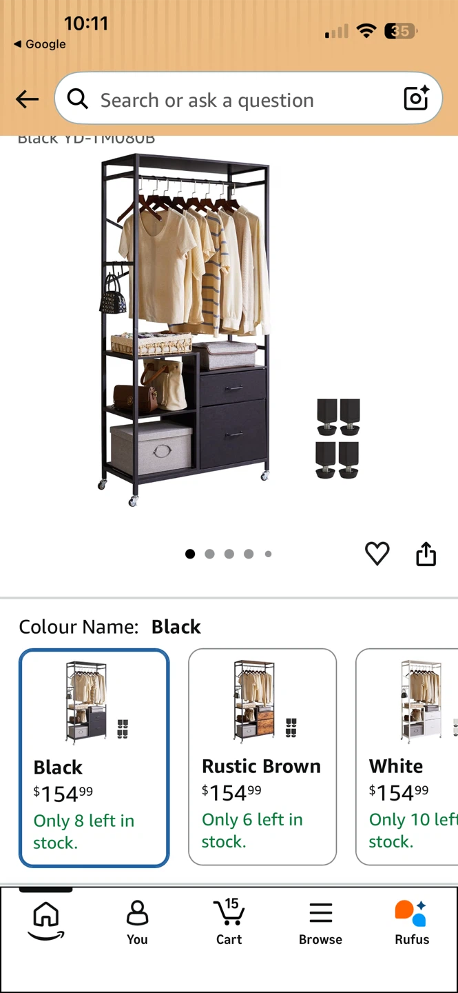 Black Rolling Garment Rack with Drawers and Hooks - photo 4