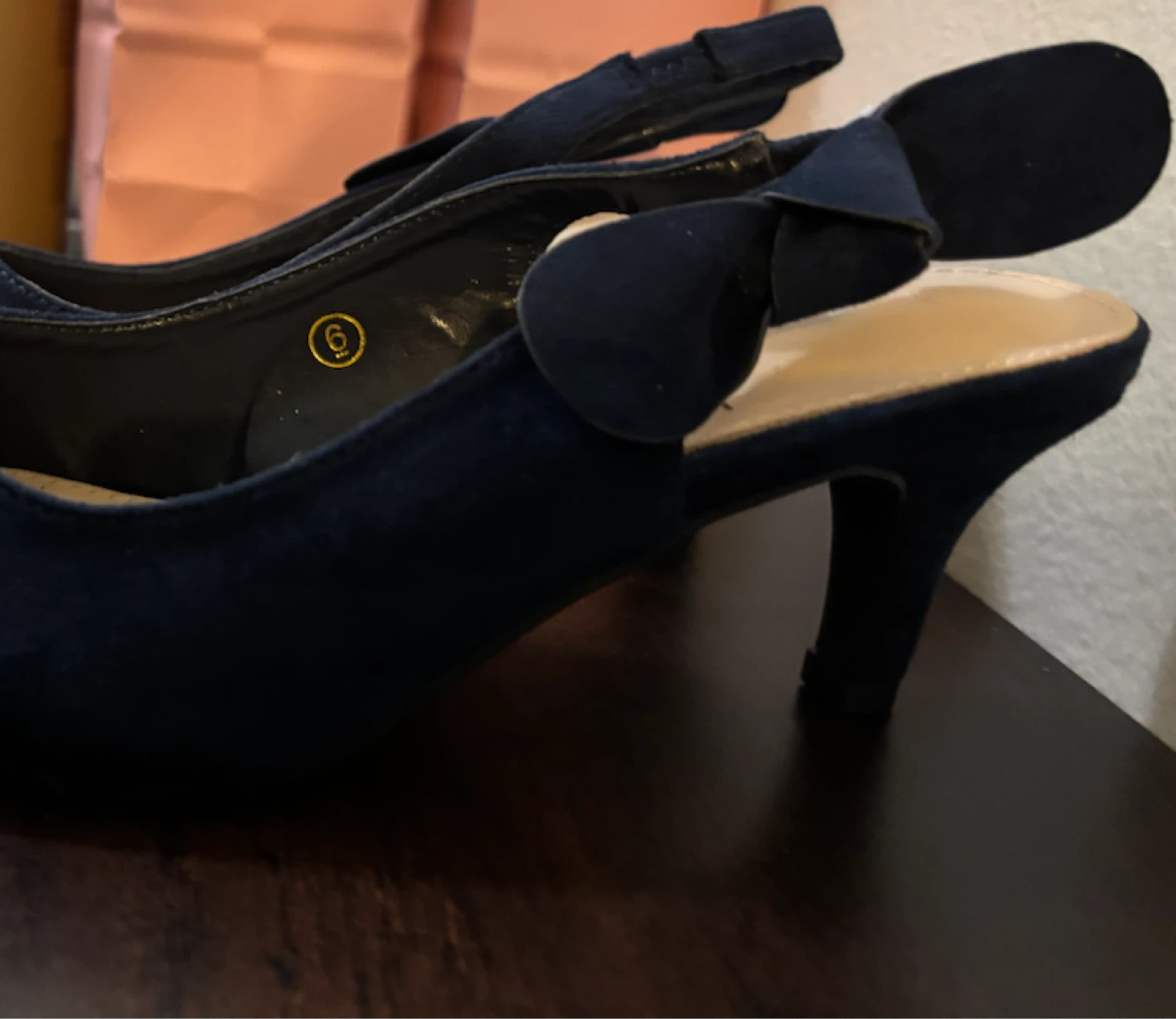 NEW-Navy Suede Slingback Heels with Bow - Size 6 - photo 2