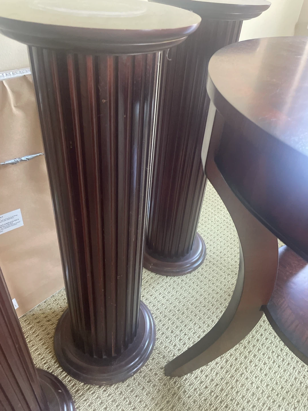 Round Inlay Wood Accent Table with Pedestal - photo 2