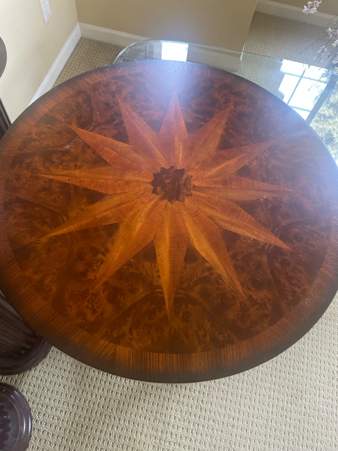 Round Inlay Wood Accent Table with Pedestal - photo 3