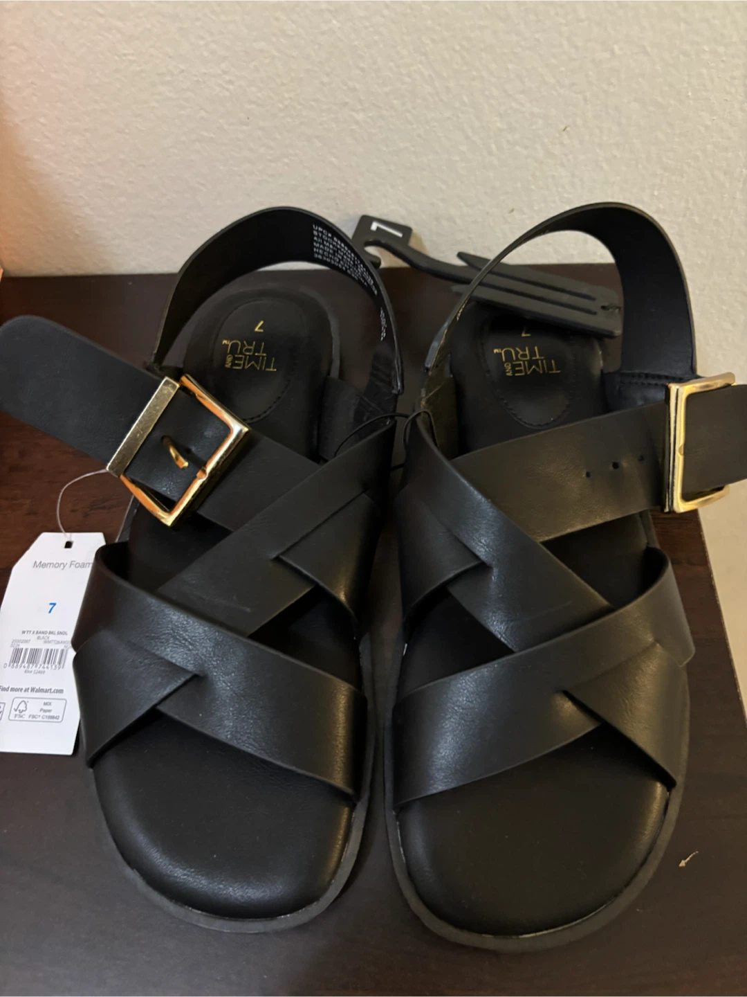 NEW-Time and Tru Black Strappy Sandals