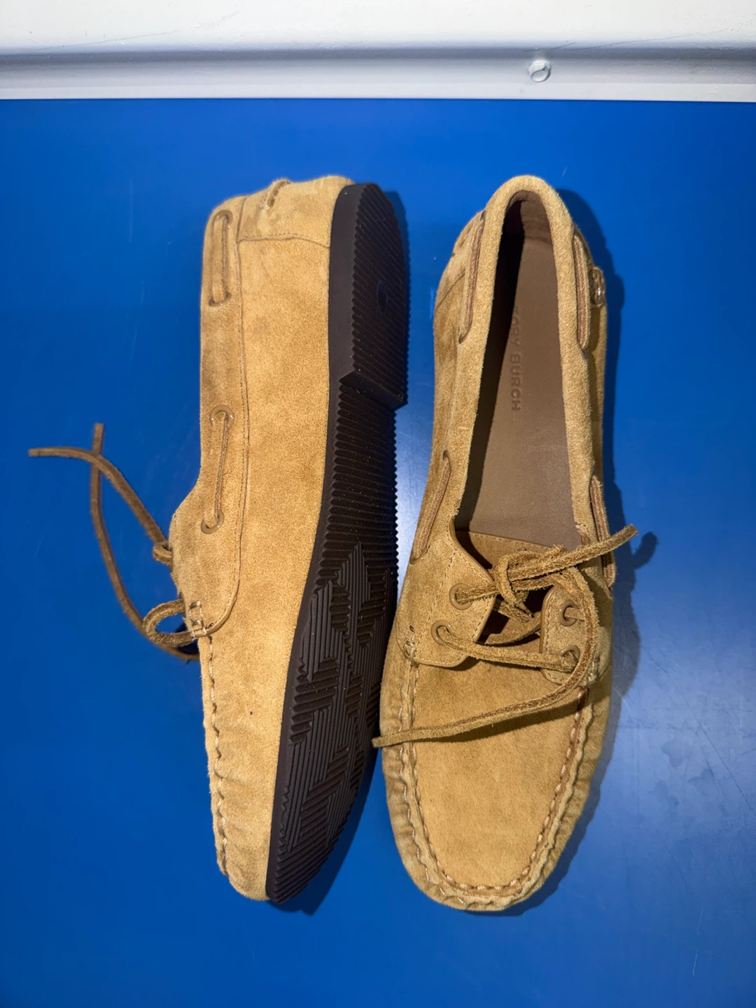 Tory Burch Suede Boat Shoes Tan Women's Size 7.5M