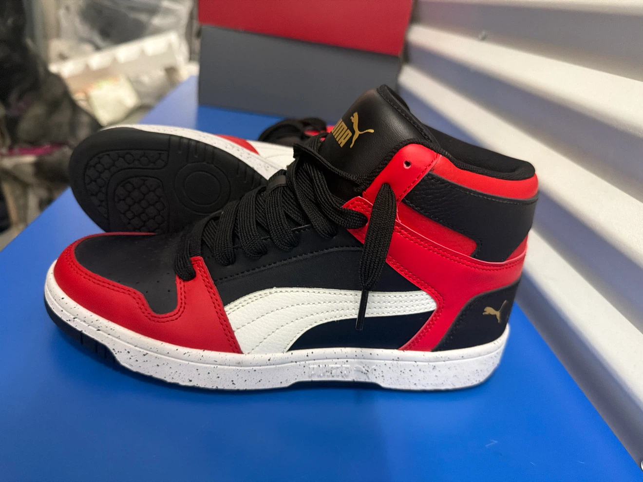 Puma High Top Sneakers Black Red White Size US 8.5 - photo 2